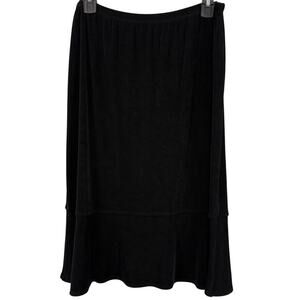 Chicos Travelers Black Knee Length Pull On Flare Skirt Slinky Knit USA sz 2 / L